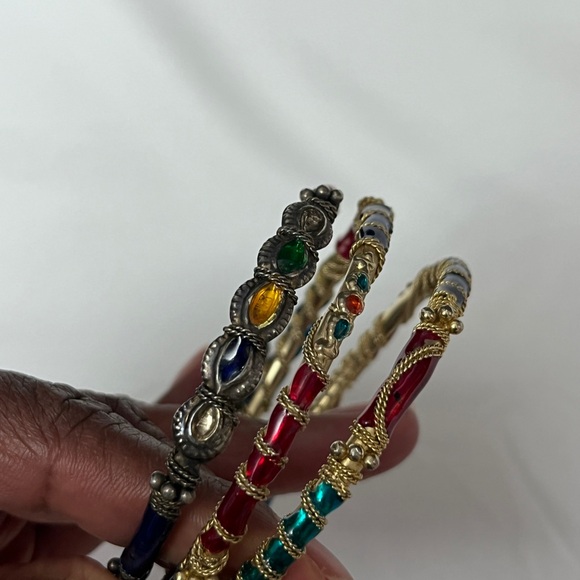 Lot Of Three Gold Tone Textured Rope Design Thin Bangle India Bracelets - Picture 13 of 16